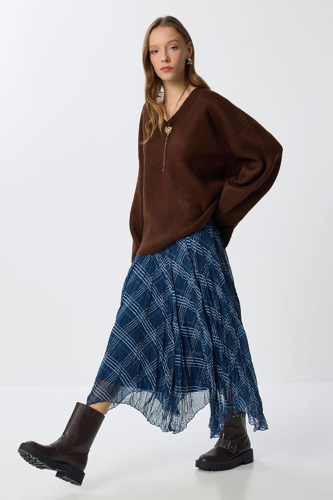 Hoge Taille Asymmetrische Midi Rok met Rits