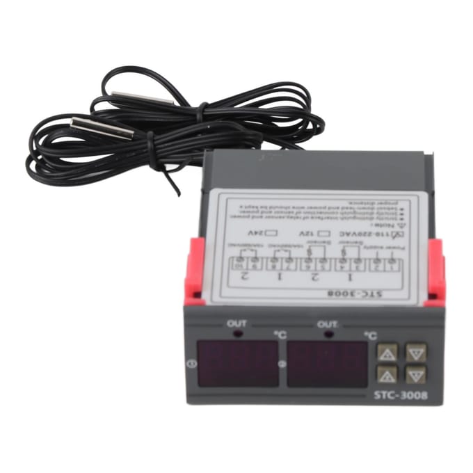 Dubbel Display Dubbele Sonde Sensor Temperatuur Thermostaat Controller (110220VAC) black