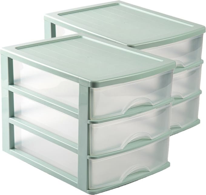 PlasticForte Ladeblok - 2x stuks - groen - 3 lades - L35,5xB27xH27 - bureau organizer