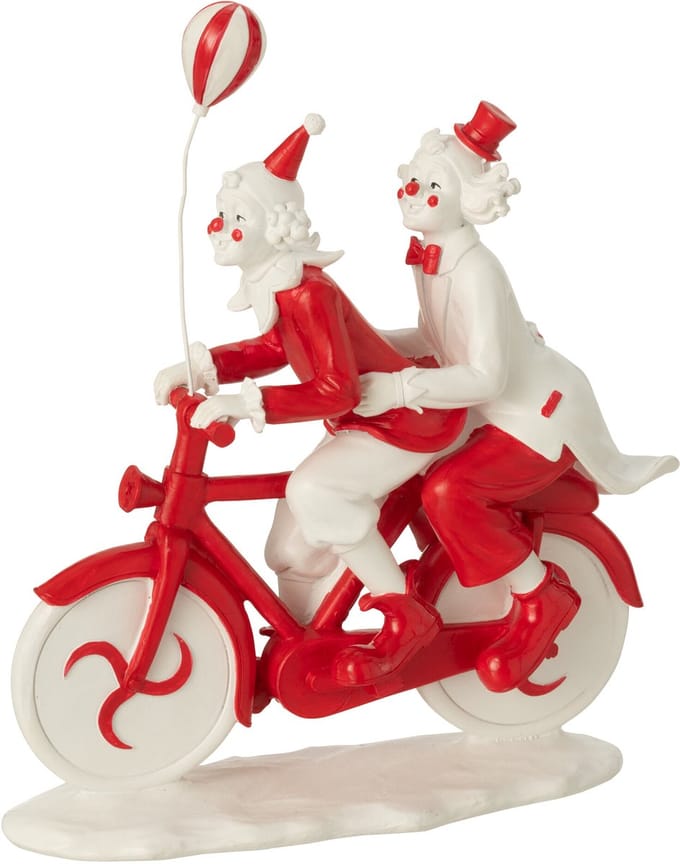 J-Line figuur Clown Fiets - polyresin - rood/wit