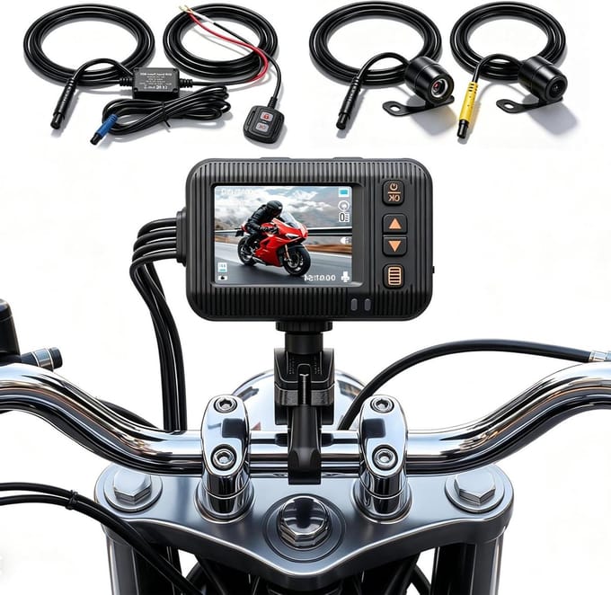 Motor Dashcam - Dubbele Lens Camera - Veilig Rijden - IP67 Waterdicht - 2 Inch Scherm - Zwart