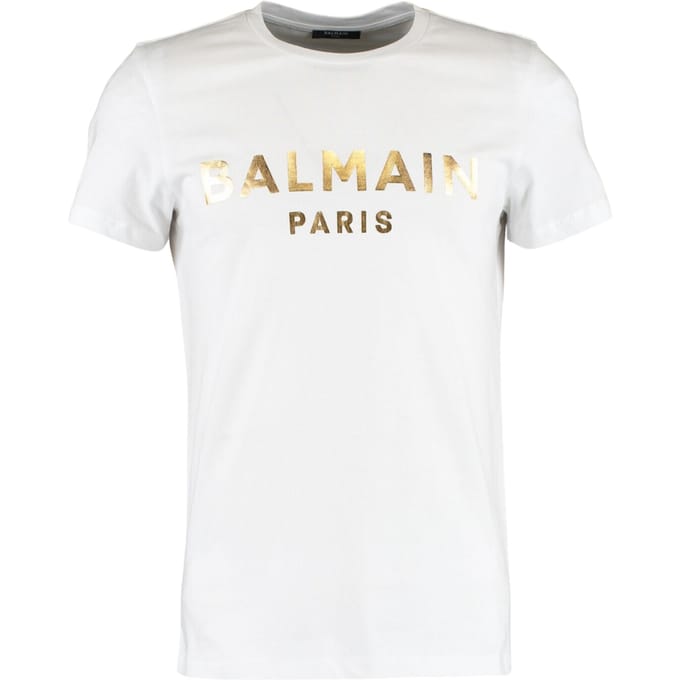 Balmain Paris Gold Branded Logo White T-Shirt