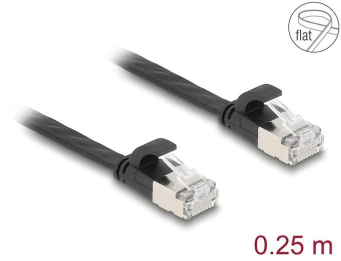 Delock RJ45 Flat Patch Cable plug to plug Cat.6A 0.25 m black