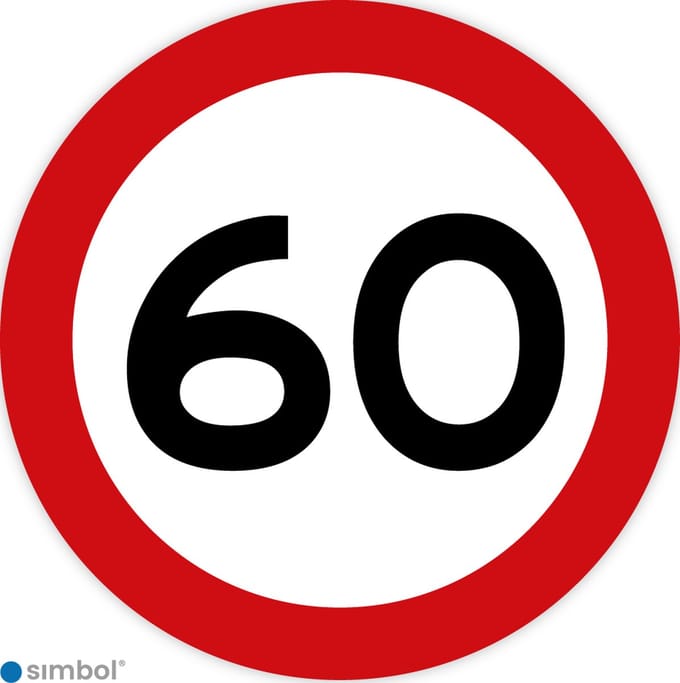 Simbol - Stickers 60 km - Maximaal 60 km/u - Duurzame Kwaliteit - Formaat ø 25 cm.
