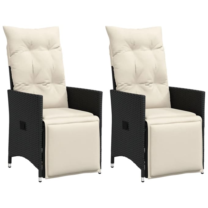 vidaXL - Tuinstoelen - 2 - st - verstelbaar - met - kussens - poly - rattan - zwart