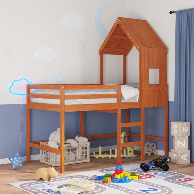 vidaXL - Hoogslaper - bedframe - Waskleur - Bruin - 90 - x - 190 - cm