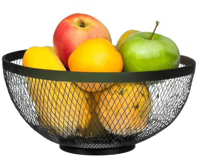 Kinvara Fruitschaal - zwart - D26 cm - metaal - fruitmand- rasterdesign