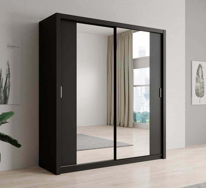 Meubella - Kledingkast Blake - Mat Zwart - 200 cm - Met spiegel