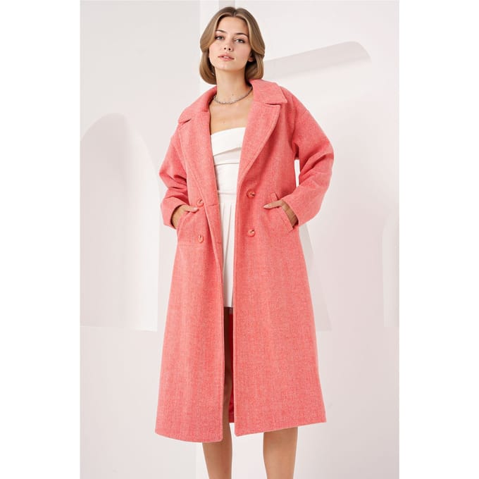 Oversized Dubbelgeknoopt Herringbone Lange Overjas