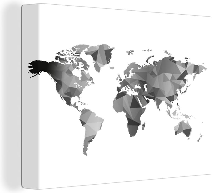 Canvas Wereldkaart - 80x60 - Wanddecoratie Wereldkaart - Driehoek - Grijs