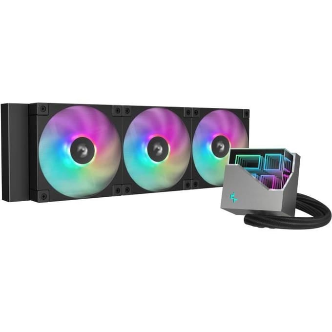 DeepCool LT360 ARGB Designer Liquid CPU Cooler, 360mm 5th Gen Pump 3400RPM AIO, FD12 ARGB Daisy Chainable Fans, Multidimensional Infinity Mirror Block, 5V A-RGB Software Control, Black/Grey