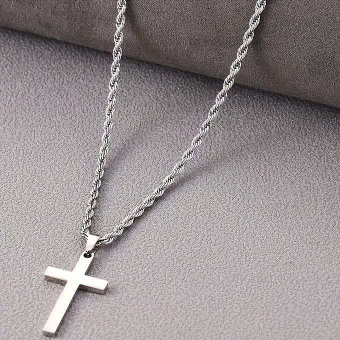 VANDAAG VERZONDEN - Ketting - Staal - Kruis 4cm - Christelijk - Zilver