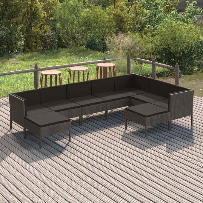 vidaXL - 9-delige - Loungeset - met - kussens - poly - rattan - grijs