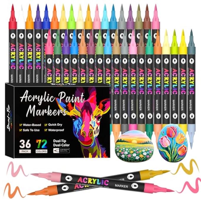Acrylstiften Set van 72 Kleuren - Waterdichte Sneldrogende Markers voor Creatieve Projecten