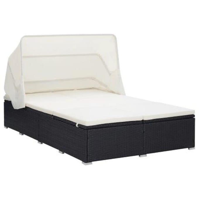 vidaXL - Ligbed - met - kussen - 2-persoons - poly - rattan - zwart