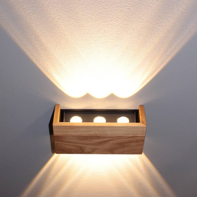 FISCHER & HONSEL LED wandlamp Shine-Wood,  breedte 21 cm, eiken/zwart, hout