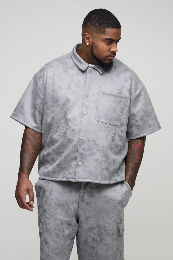 Plus Antique Kunstsuède Boxy Oversized Overhemd | Grey | Size 4XL