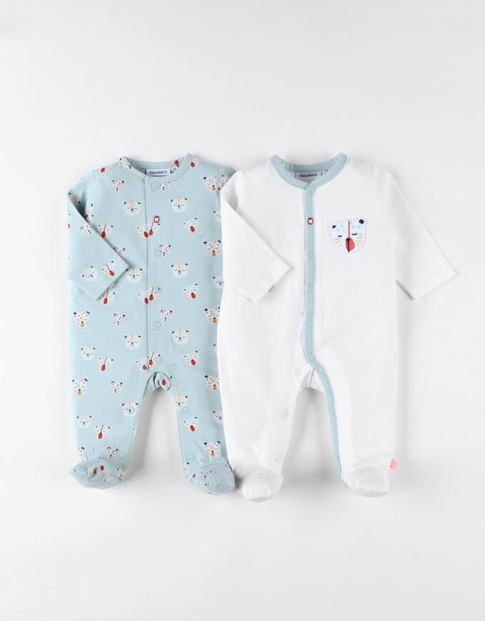 Noukie's - 2 pack - Pyjama's - Aqua , ecru - tijger - 9 maand 74