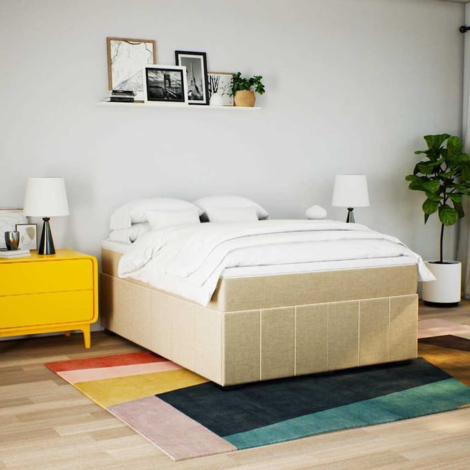 vidaXL - Boxspring - met - matras - stof - crèmekleurig - 140x190 - cm