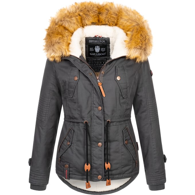 Navahoo Dames Winterjas Pearl – Korte Parka met Teddyfleece & Afneembare Bontkraag