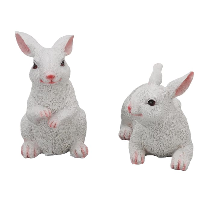 1 Paar Konijn Ornamenten Decoraties Hars Kunst Ambacht Dier Model Beeldje Standbeeld Figuur white