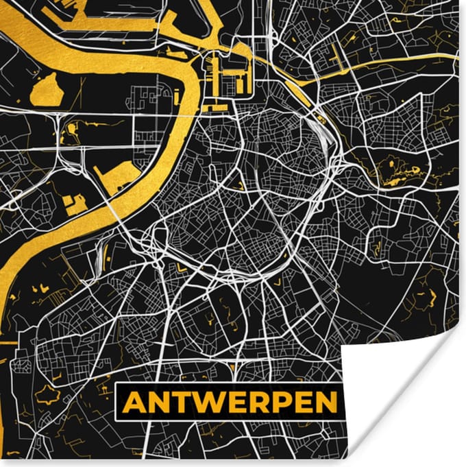 Poster Antwerpen - Goud - Plattegrond - Stadskaart - Kaart - 75x75 cm