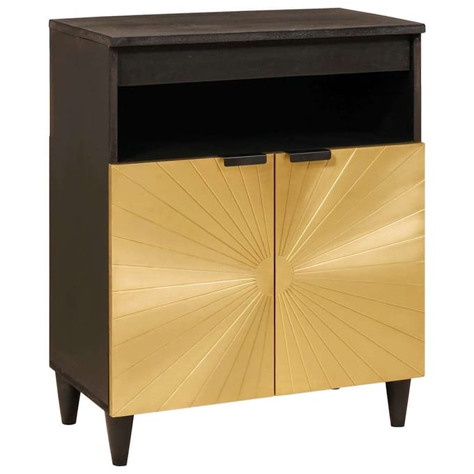 vidaXL - Dressoir - Zwart - en - Goud - 60 - x - 33 - x - 75 - cm - Massief - Mango - Hout