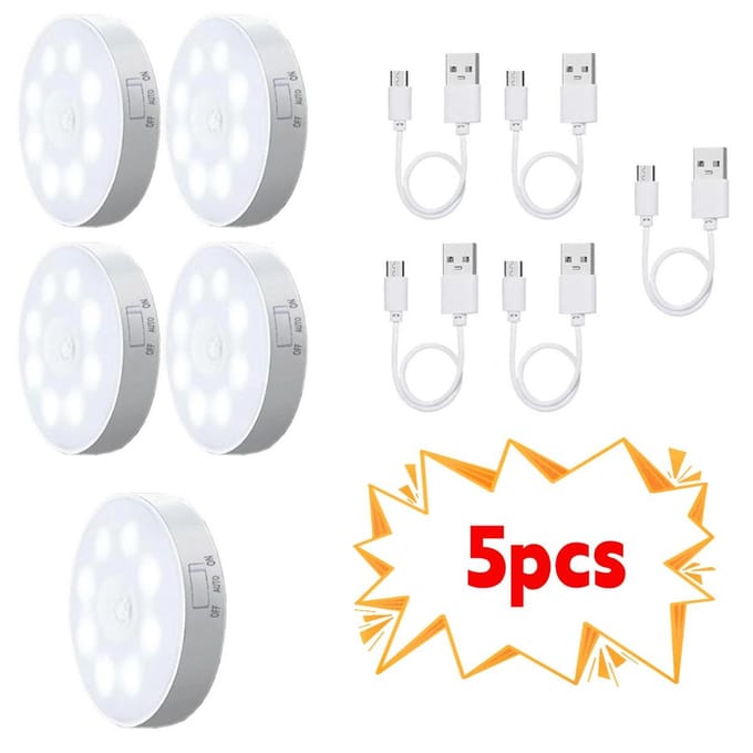 2/3/4/5 stuks Bewegingssensor LED Nachtlampje USB Oplaadbaar Nachtlampje voor Keukenkast Kledingkastlamp Trappenhuis Draadloos Kastlampje White light-5PCS
