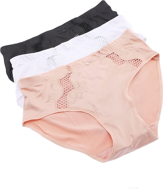 3 stuks Elegante dames elastische slips met kant decoratie - Maat XL - kleur ZWART