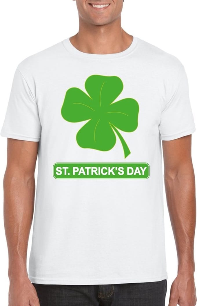 St. Patricksday klavertje t-shirt wit heren - St Patrick's day kleding S