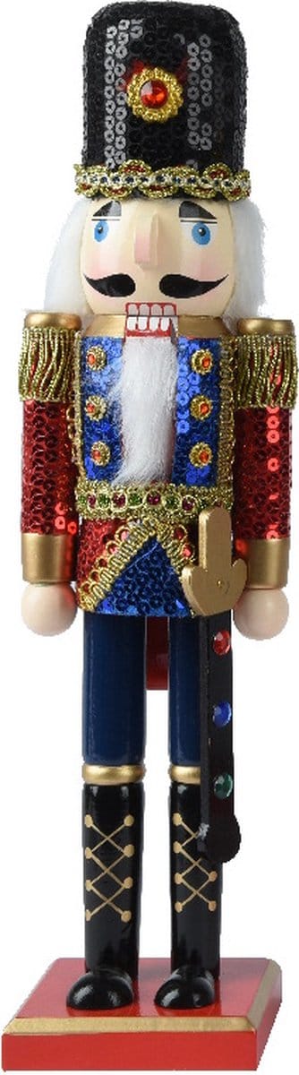 Notenkraker met pailletten en sabel - 38 cm - Blauw