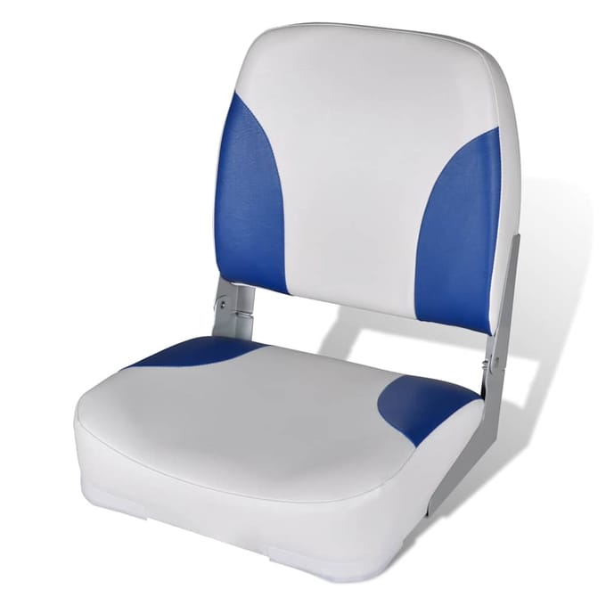 vidaXL - Bootstoel - met - blauw-wit - kussen - inklapbaar - 41x36x48 - cm