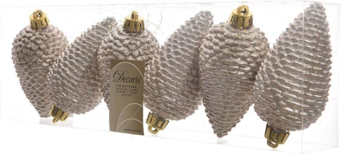 Dennenappels Glitter (8cm) Multi 6 Stuks Pearl