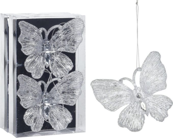 Christmas Decoration kersthangers vlinders 4x-transparant glitter 15cm