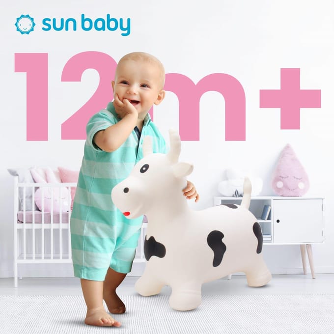 sun baby - Springdier met pomp vanaaf 1 jaar - Stier - wit - max 50kg, duurzaam rubber, gecertificeerd, bpa-vrij, springpaard, springhond