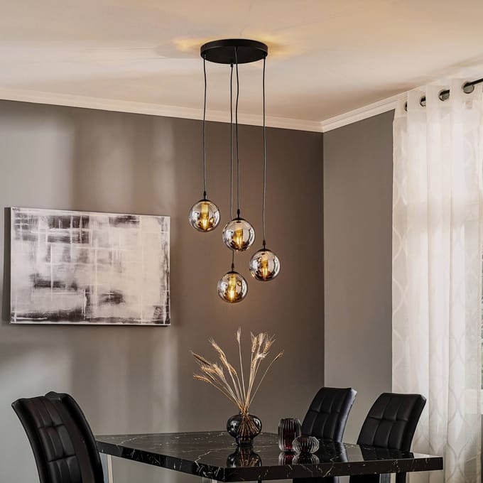 EMIBIG LIGHTING Hanglamp Glassy, 4-lamps, zwart, grafiet, glas, E14