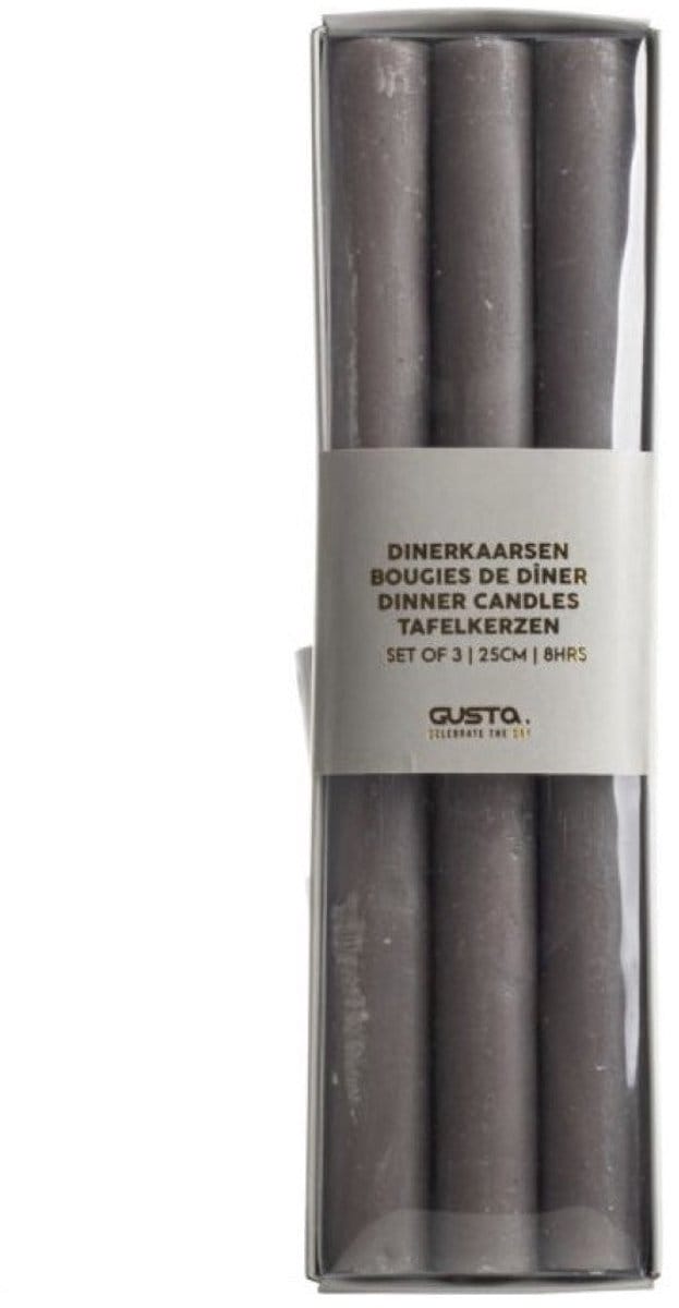 Gusta Dinerkaarsen Gentle set-van-3 grijs 7x2x25cm