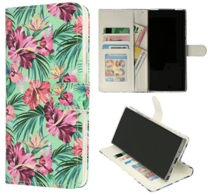 Cityhoesje Bookcase iPhone 14 Pro – Print Bloemen Tropical