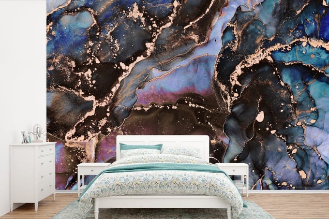 Behang - Fotobehang Marmer - Goud - Rosé - Breedte 450 cm x hoogte 300 cm