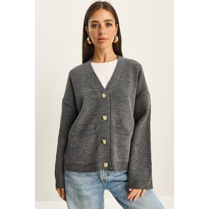 Dikke Geribbelde V-hals Longcardigan met Knopenluiting