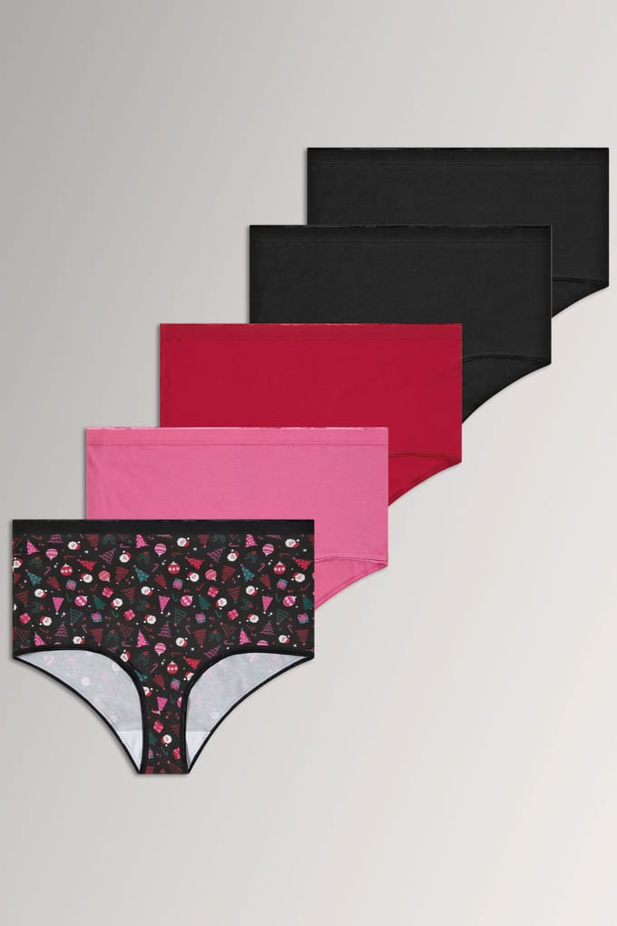 Yours Yourset Set Van 5 Rode Maxislips Met Kerstprintsize 42-44