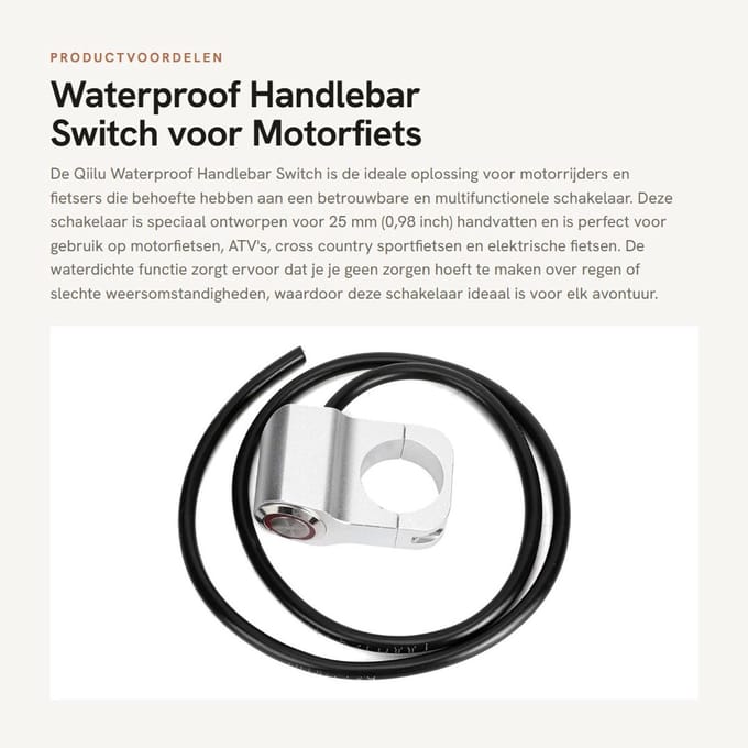 Dailygoods - Waterproof Handlebar Switch voor Motorfiets en Fiets - 25mm Verlichting Schakelaar