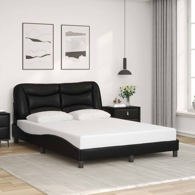 vidaXL - Bedframe - zonder - matras - "Hvar" - kunstleer - zwart - 140x190 - cm