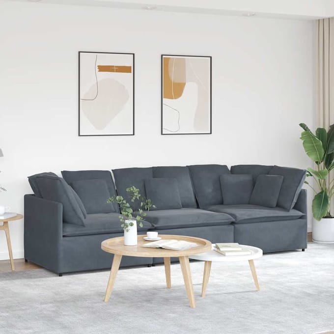 vidaXL - Modulaire - bank - met - kussens - fluweel - donkergrijs