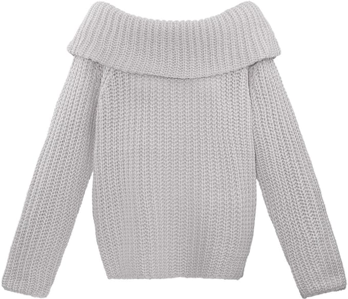 Elegante Off-Shoulder Trui van Gerecycled Polyester - Grijs - Maat L/XL