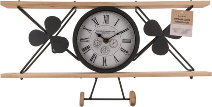 Ootb - Wandklok - Vintage Vliegtuig Design - Metaal 60 cm