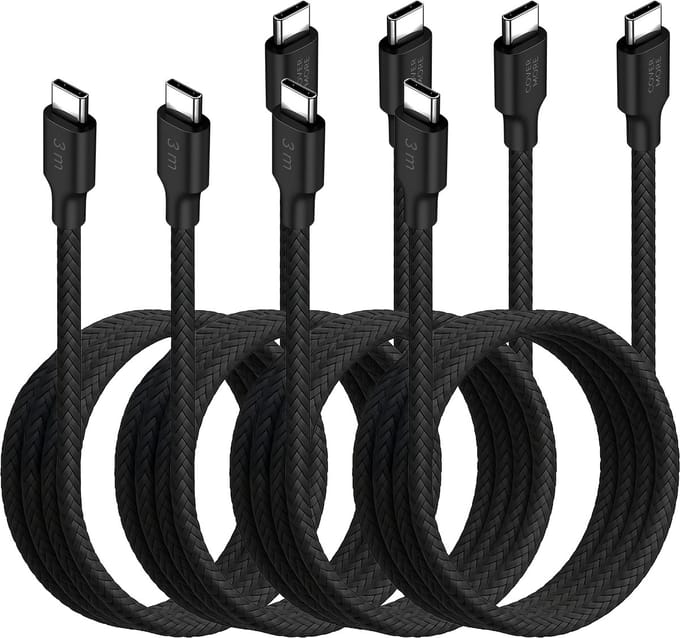 Voordeelbundel usb C kabels 3 meter - Usb C naar usb C - Lang - 4 stuks - Zwart