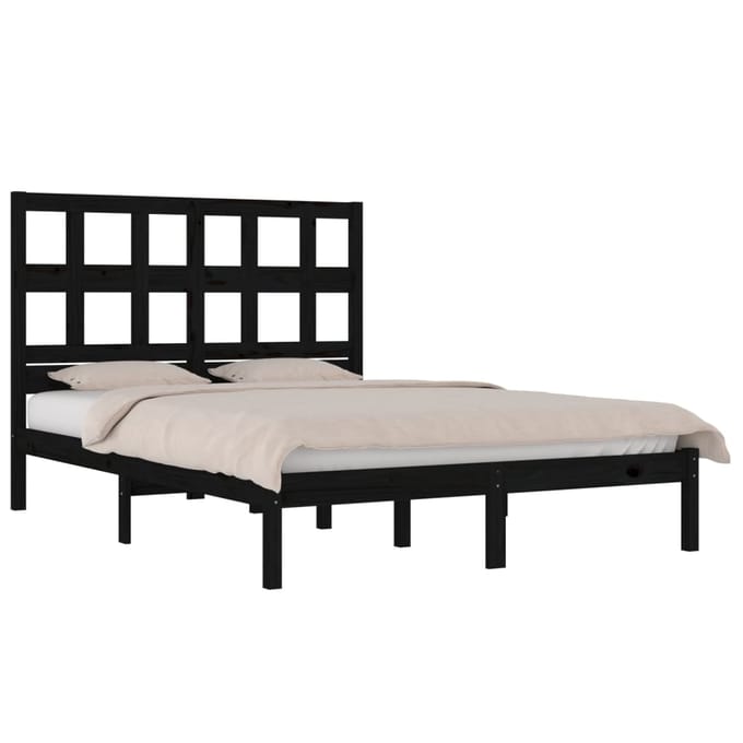 vidaXL - Bedframe - massief - grenenhout - zwart - 140x190 - cm