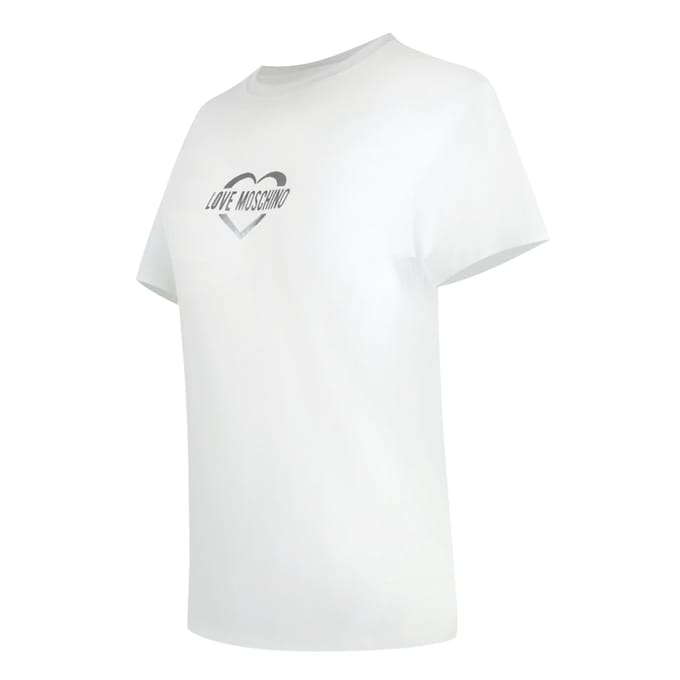 Love Moschino Shiny Heart Logo White T-shirt