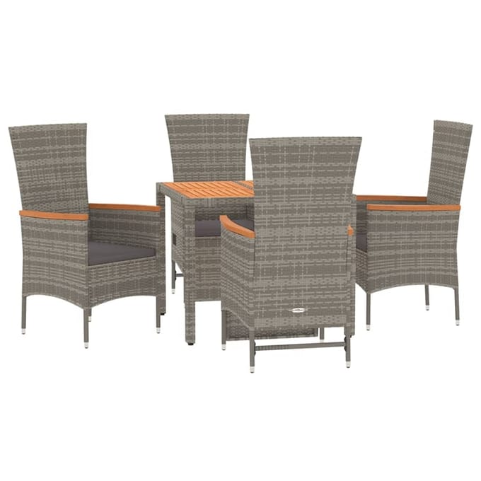 vidaXL - 5-delige - Tuinset - met - kussens - poly - rattan - grijs